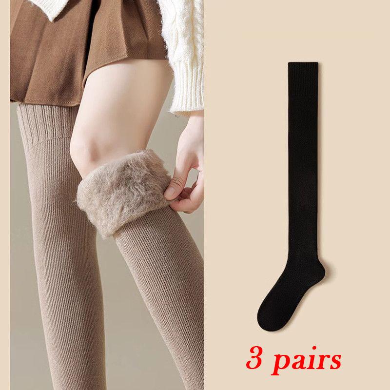 3 Pairs Thickened Fleece-Lined Knee-High Socks